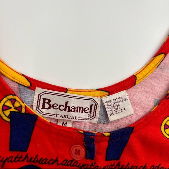 VINTAGE Béchamel Beach print romper red sz M - Picture 4 of 5